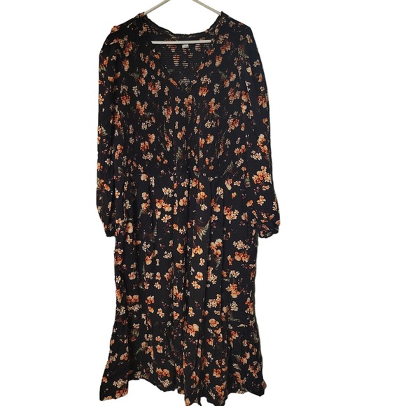 Old Navy Maxi Dress‎ Womens 4xl Floral Longsleeve Pockets Shirring - Picture 1 of 11